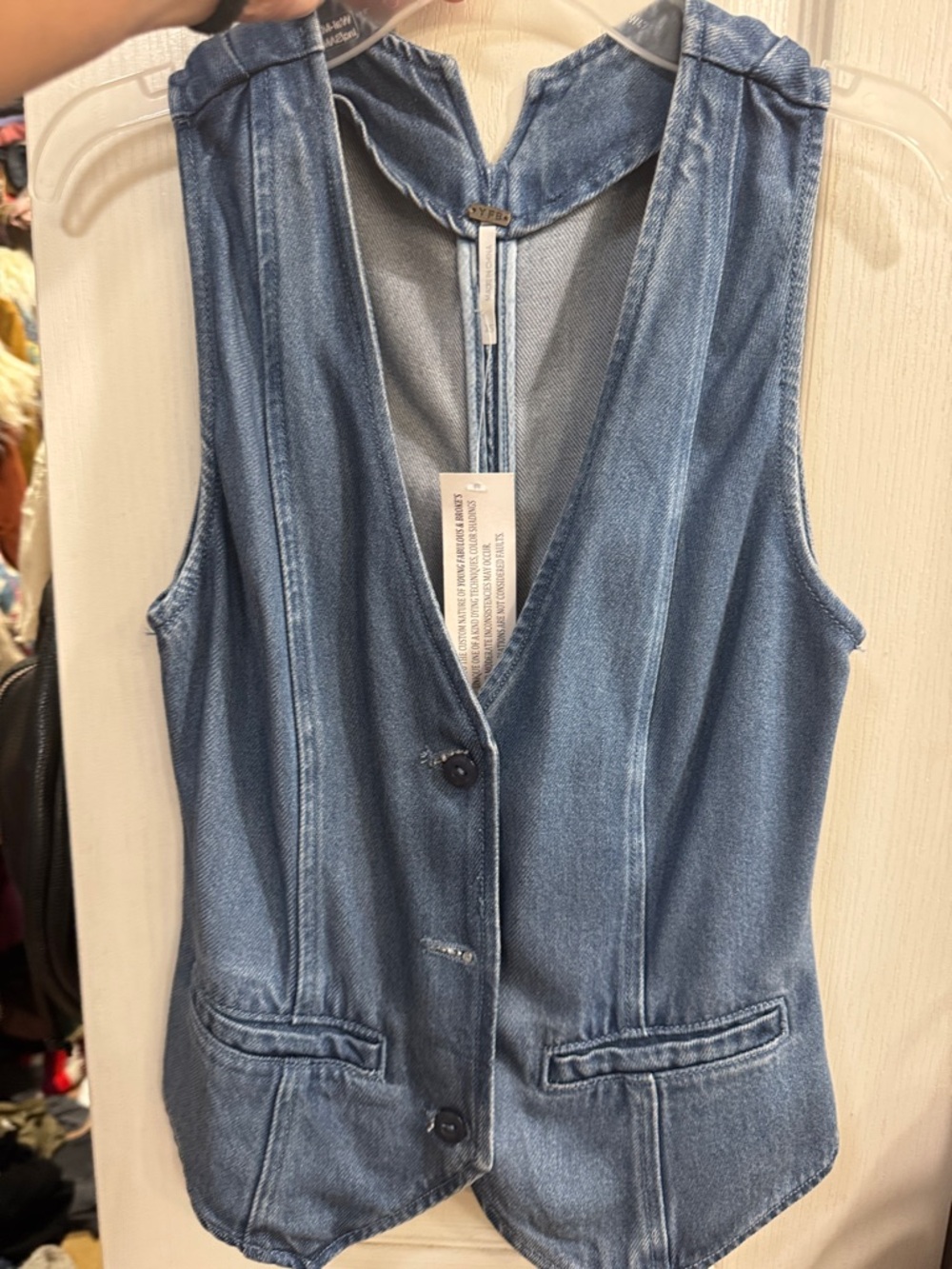 Young Fabulous & Broke Denim Button Vest in Light Blue